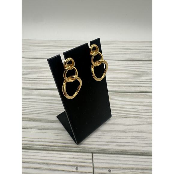 Gold Tone Circular Stud Earrings, 1.25" Jewelry Pierced Ears - Picture 2 of 3